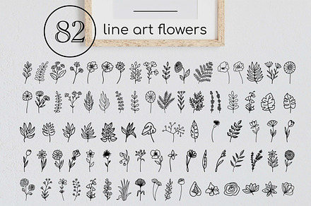Line art flowers SVG doodle bundle