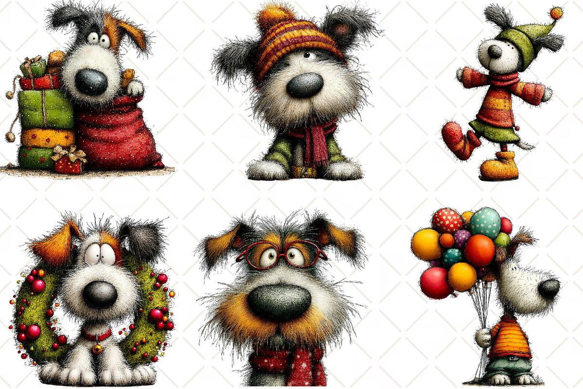 Whimsical Christmas Dogs Clipart, an Illustration by Black Bird Studio (Photo 4 of 6)