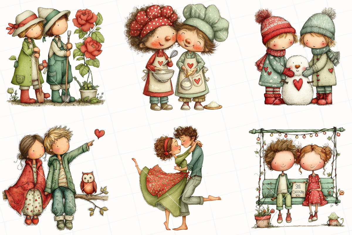 Whimsical Valentine Couple Clipart, an Illustration by OK Design (Photo 3 of 6)