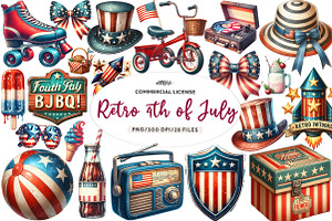 Watercolor Retro 4th of July Clipart, an Illustration by CreationArt