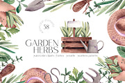 Watercolor Garden Herbs Clipart, a Food Illustration by YuliyaArtGarden (Thumbnail 1 of 9)