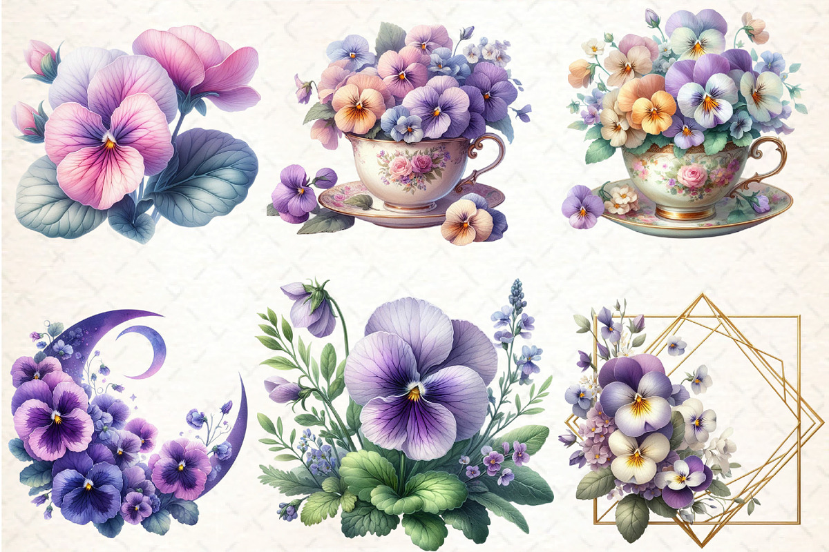 Spring Viola Flowers Sublimation, an Illustration by DreamCafeArt (Photo 3 of 5)