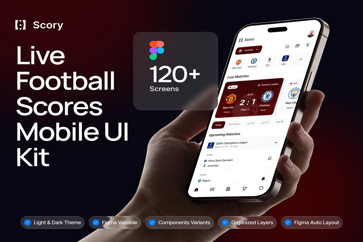Scory Live Football Scores Mobile, an UI Kit Template by Creative Perspective (Photo 1 of 7)