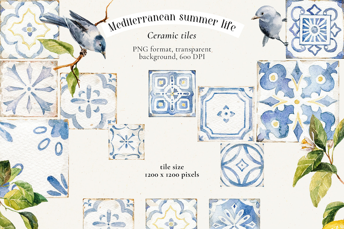 Watercolor Mediterranean summer life, a Decorative Illustration by Pamyatka Shop (Photo 15 of 25)