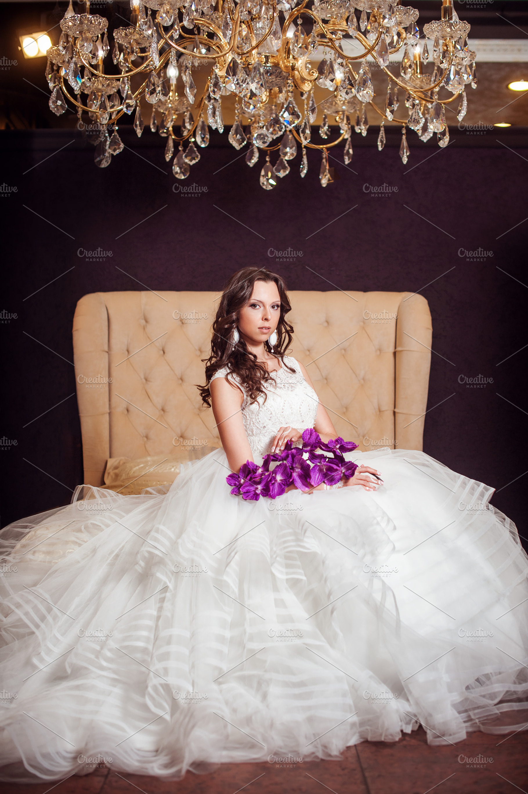 Beautiful bride in luxury hotel room containing bride, model, and white, a Beauty & Fashion Photo by MarinaMassel