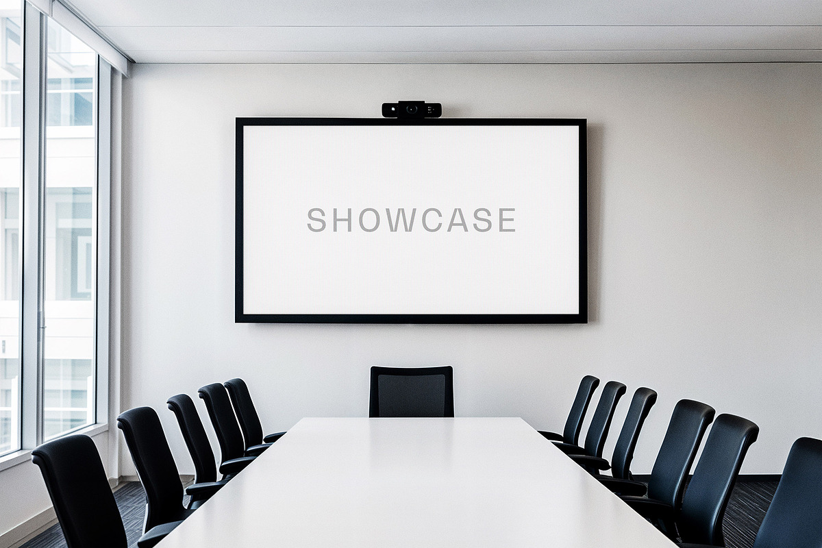Meeting Room Screen Mockup, an Advertising Mockup by Design Squad (Photo 3 of 3)