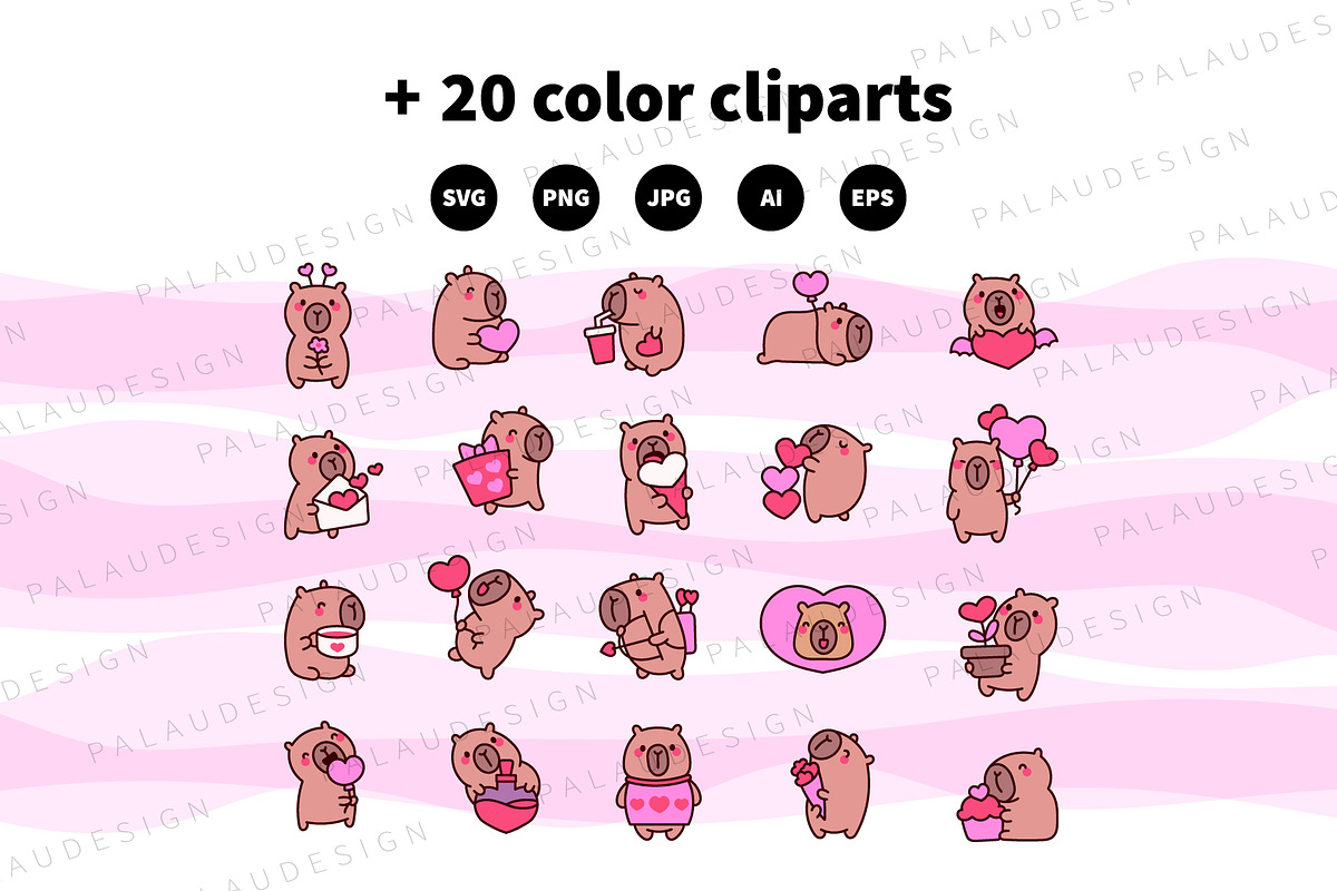 Cute Kawaii Capybara Valentine's Day, an Animal Illustration by Palau (Photo 10 of 12)