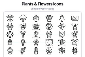 100 Plants & Flowers Line Icons