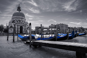 Parked gondola containing italy, gondola, and venice