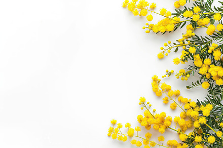 Mimosa flowers with copyspace for text on white background, a Nature Photo by AlyaAnd