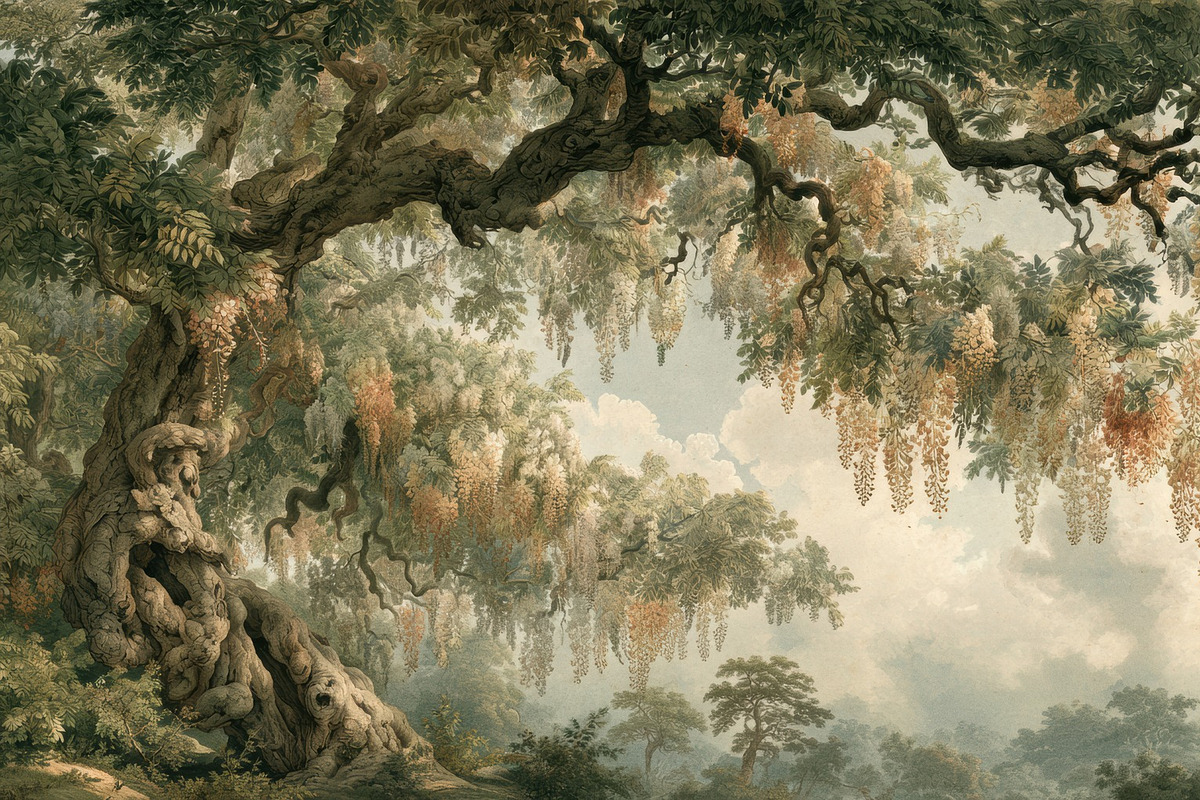 Vintage Botanical Wisteria Wallpaper, an Illustration by Virgo Studio