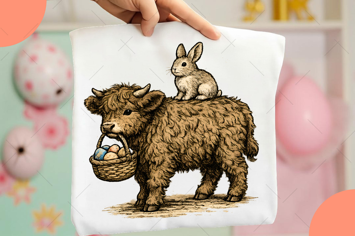 Easter Highland Cow PNG, Cute Easter, an Illustration by OK Design (Photo 4 of 6)
