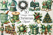 Vintage Green Christmas Clipart PNG, an Illustration by DreamPrint404 (Thumbnail 1 of 4)