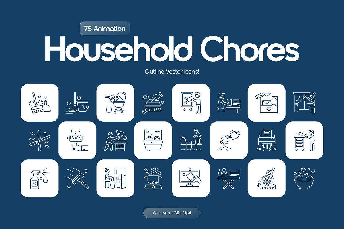 Household Chores Animated Icons, an Outline Icon by Prosymbols (Photo 1 of 4)