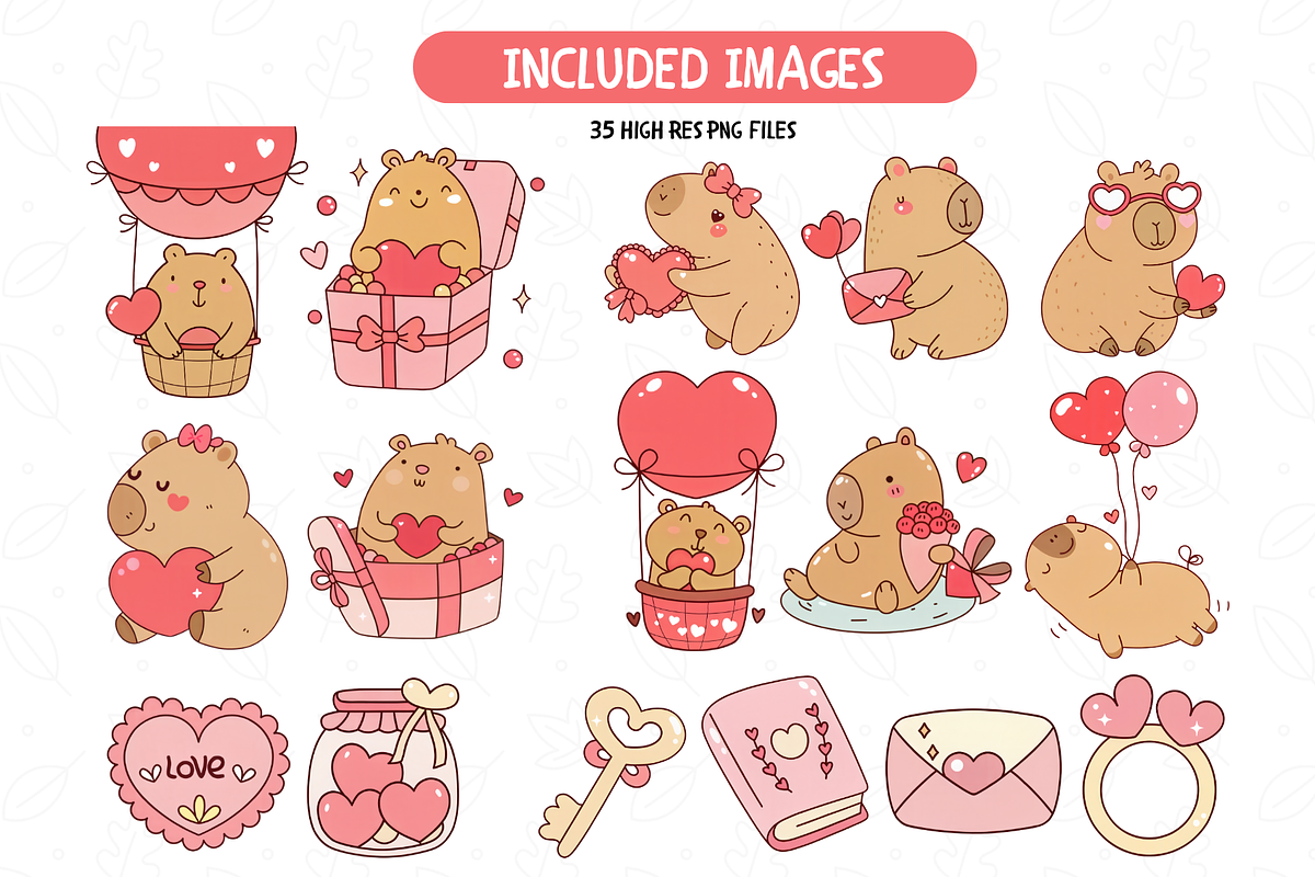Cute Valentines Capybara Clipart Set, an Illustration by TatiMockup (Photo 2 of 4)