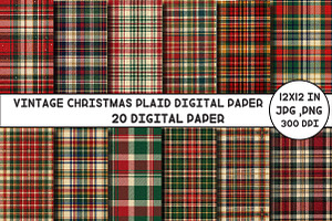 Christmas Plaid Tartan Digital Paper, a Pattern Graphic by Designking