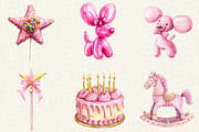 Watercolor Pink Kids Birthday Clipar, an Illustration by OK Design (Thumbnail 4 of 5)