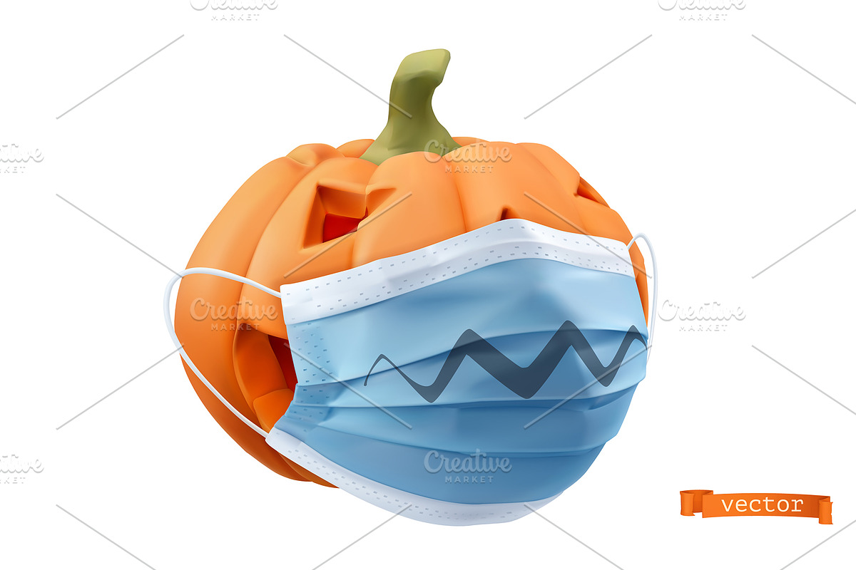 Pumpkins in surgical masks, vectors, an Icon by Allevinatis Studio (Photo 3 of 3)