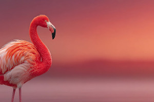 Graceful flamingo standing in still shallow water with soft pink, an Animal Photo by José Manuel Gelpi