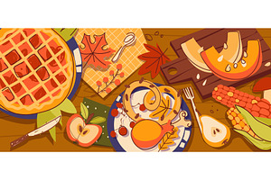 Cozy thanksgiving dinner spread, a Food Illustration by art PVP - market