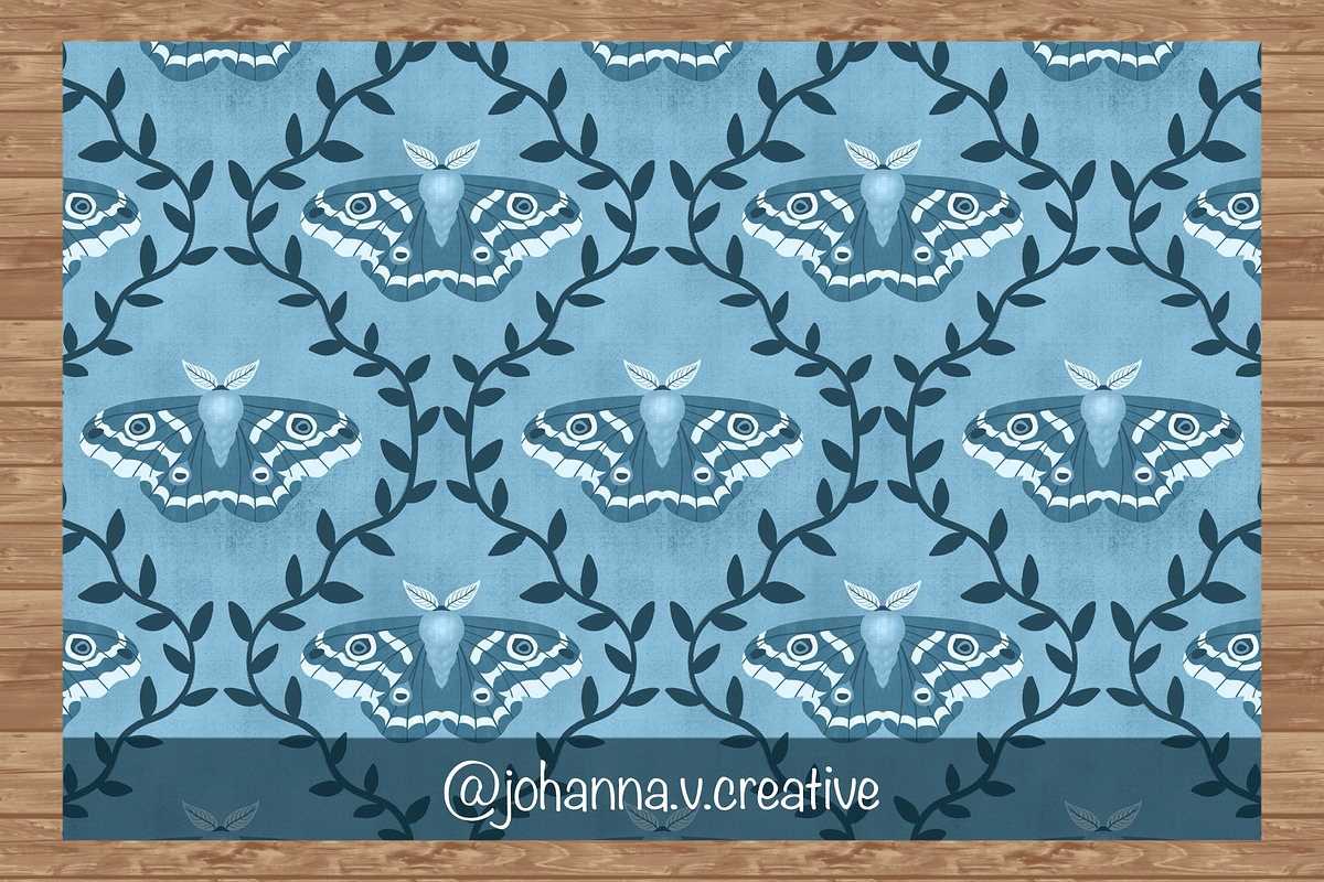 Moths & Vines Seamless Pattern, an Animal Illustration by Johanna V. Creative (Photo 4 of 4)