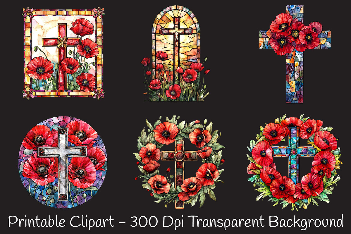Poppy & Cross Faux Stained Glass, an Illustration by RobertsArt (Photo 6 of 7)