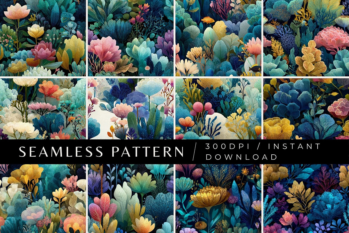 12 Blooming Reef Seamless Patterns, a Pattern Graphic by Inknfolly (Photo 1 of 7)