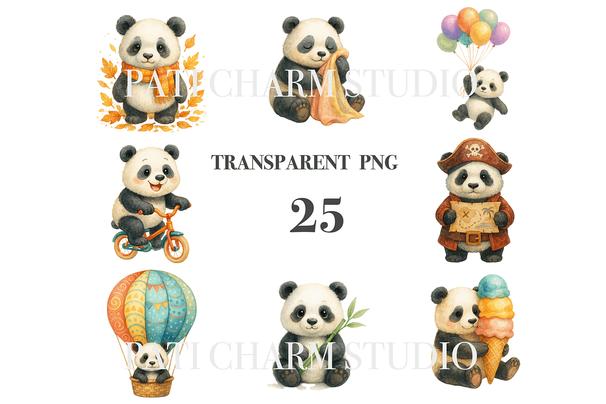 25 Cute Panda Clipart, an Animal Illustration by Pati Charm Studio (Photo 3 of 8)
