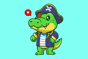 Cute Crocodile Pirate with Eyepatch, an Animal Illustration by Catalyst Labs
