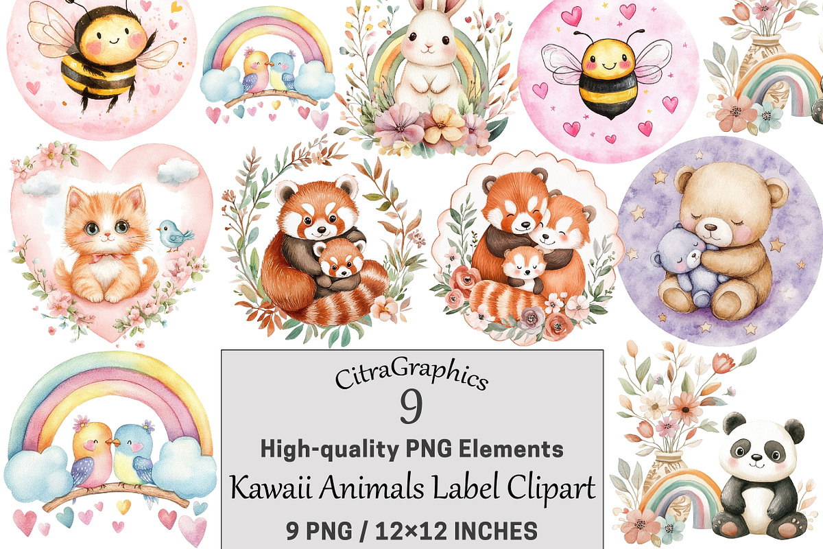 Kawaii Animals Label Clipart Bundle, a Seasonal Illustration by CitraGraphics (Photo 1 of 3)