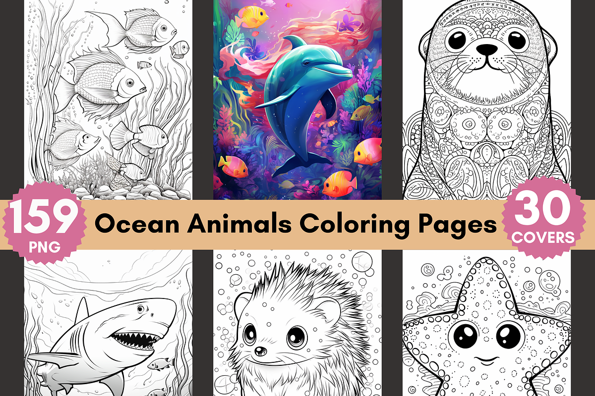 Ocean Animals Coloring Page for Kids, a Brochure Template by LA Design (Photo 1 of 10)