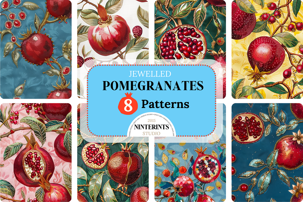 Jeweled Pomegranates Patterns, a Pattern Graphic by Ninterints (Photo 1 of 6)