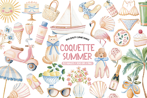 Watercolor Coquette Summer Clipart, an Illustration by TatiMockup
