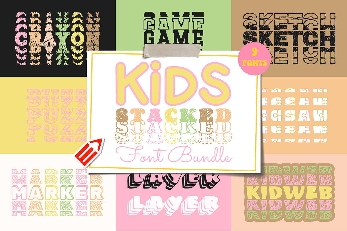 Kids Stacked Font Bundle, a Font by WADLEN (Photo 1 of 10)