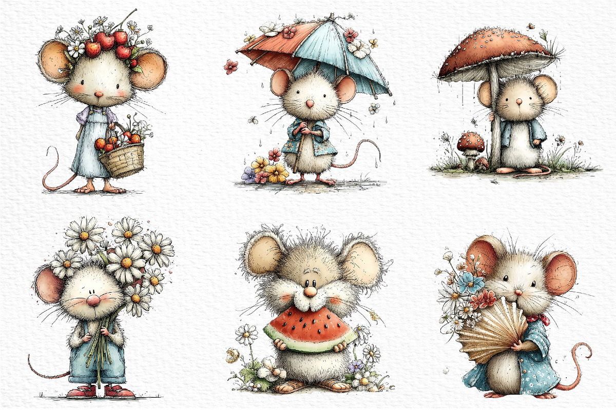 Whimsical Summer mouse Clipart, an Illustration by Craft Nest (Photo 5 of 12)