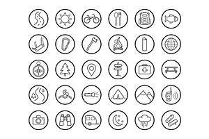 Camping. 30 Icons. Vector