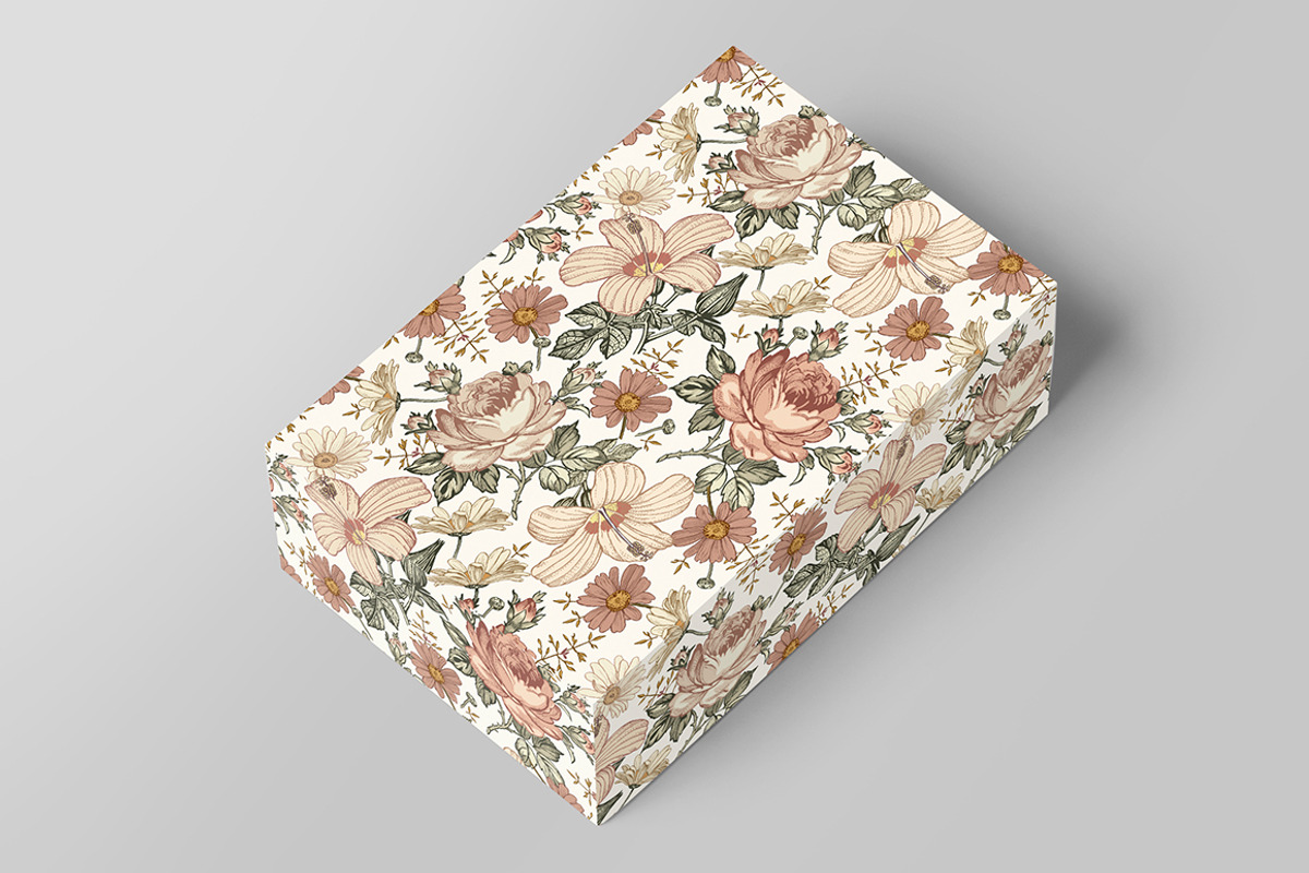 Set Seamless Flowers Roses Hibiscus, a Pattern Graphic by Vintage (Photo 10 of 13)