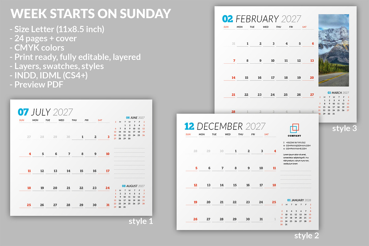 Wall Calendar 2027 (WC031-27-S), a Stationery Template by mikhailmorosin (Photo 2 of 7)