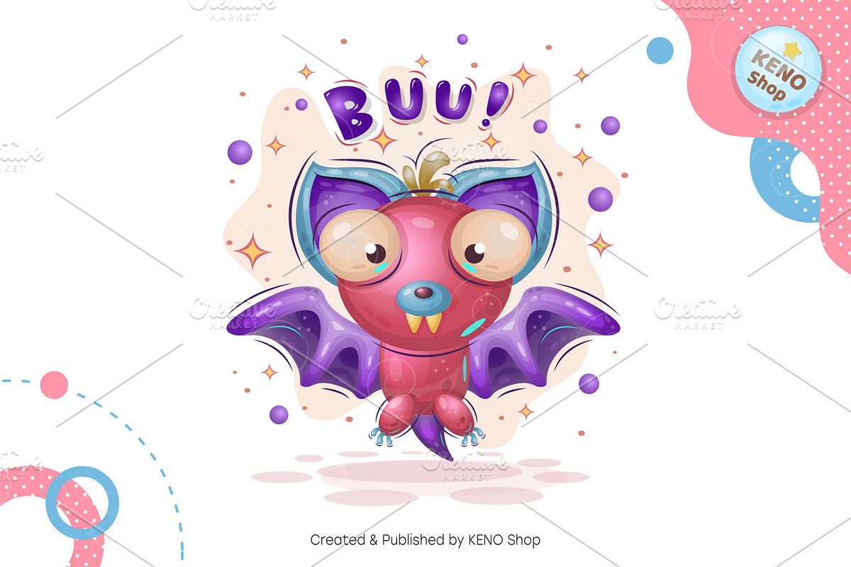 Cartoon candy bat. Tshirt, PNG., an Animal Illustration by KENO Mascots (Photo 2 of 4)