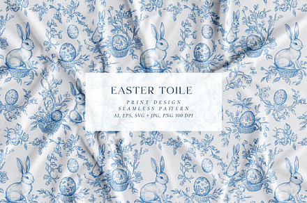 Easter Blue Toile Seamless Pattern, a Pattern Graphic by Olya Creative