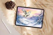 Watercolor Snowy Owls and Landscapes, an Animal Illustration by Dazzling Art Boutique (Thumbnail 6 of 11)