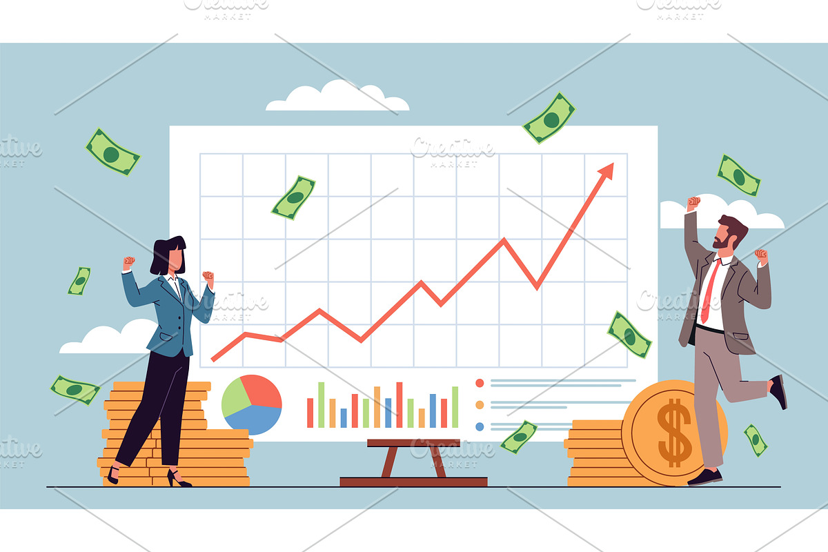 Businessmen with graphics. Office, a Finance Illustration by YummyBuum