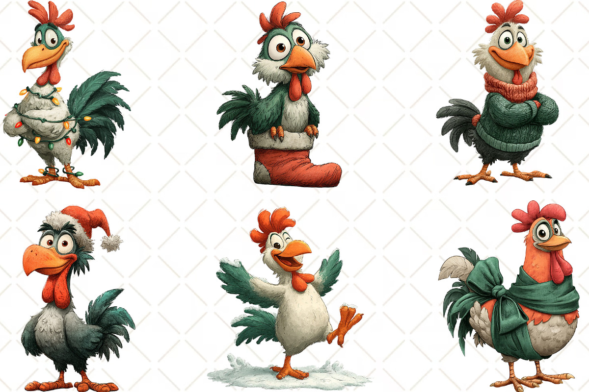 Quirky Christmas Chicken Clipart, an Illustration by Black Bird Studio (Photo 6 of 6)