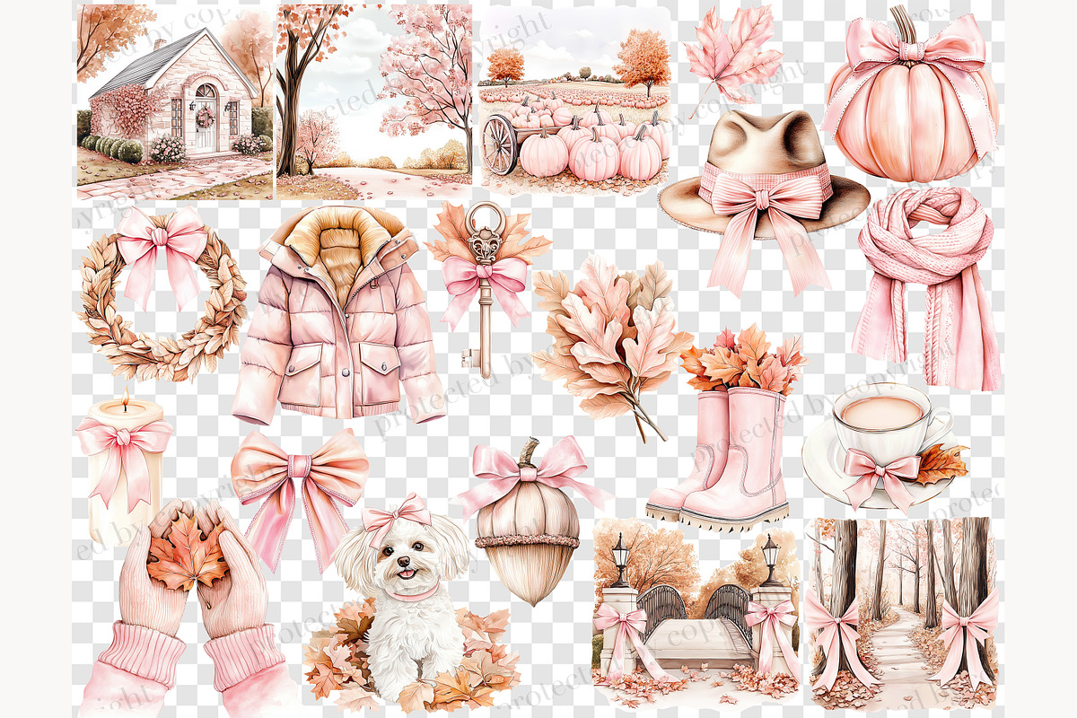Pink Autumn Clipart, a Seasonal Illustration by GlamArtZhanna (Photo 6 of 8)