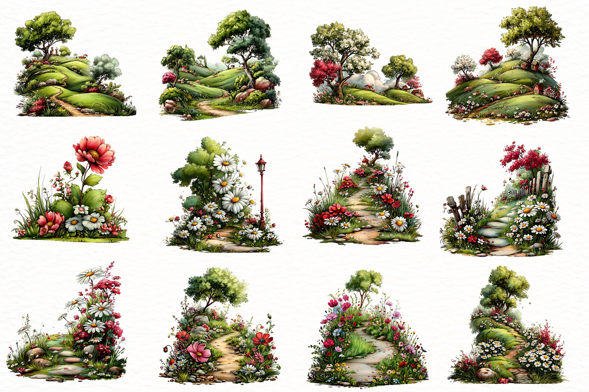 Whimsical spring landscape Clipart, an Illustration by Designworld (Photo 2 of 7)