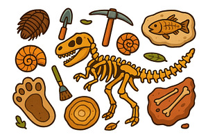 Colorful dinosaur skeleton and, an Illustration by ZinetroN
