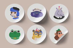 Cute, Funny Animals Avatars Set