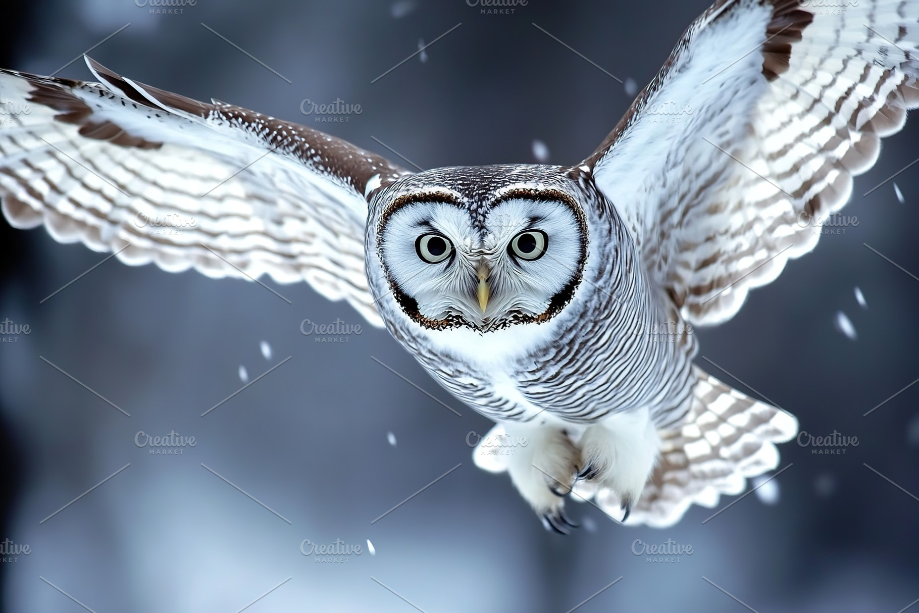 Beautiful owl flying with outstretched wings, an Animal Photo by AlyaAnd
