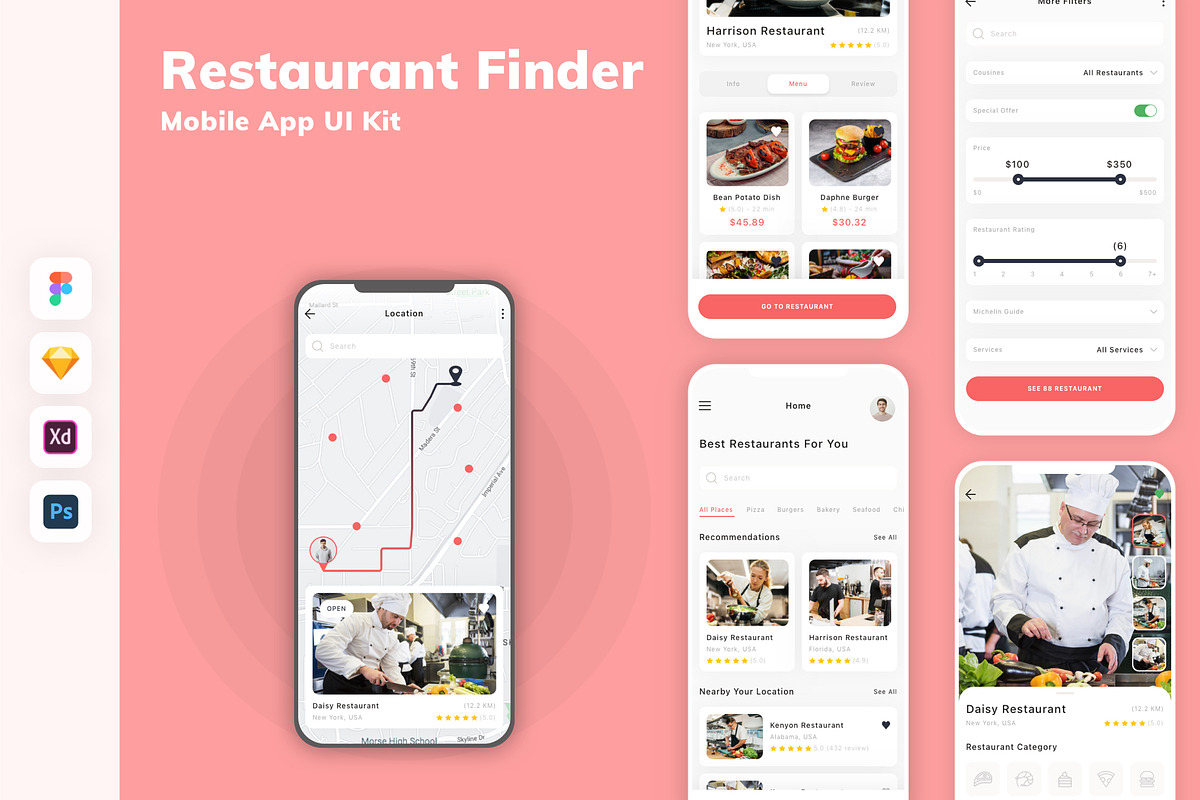 Restaurant Finder Mobile App UI Kit, an UI Kit Template by uicube