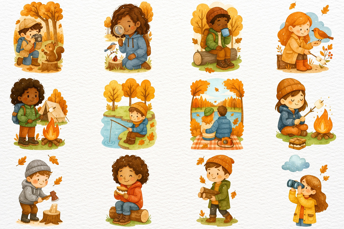 Fall Camping Clipart Woodland Animal, a Seasonal Illustration by SugarCloudStudioArt (Photo 2 of 10)